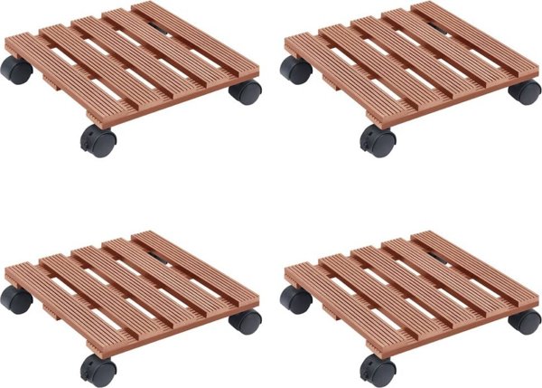 vidaXL Stojaki na kolkach pod donice, 4 szt., braz, 30x30x7,5 cm, WPC