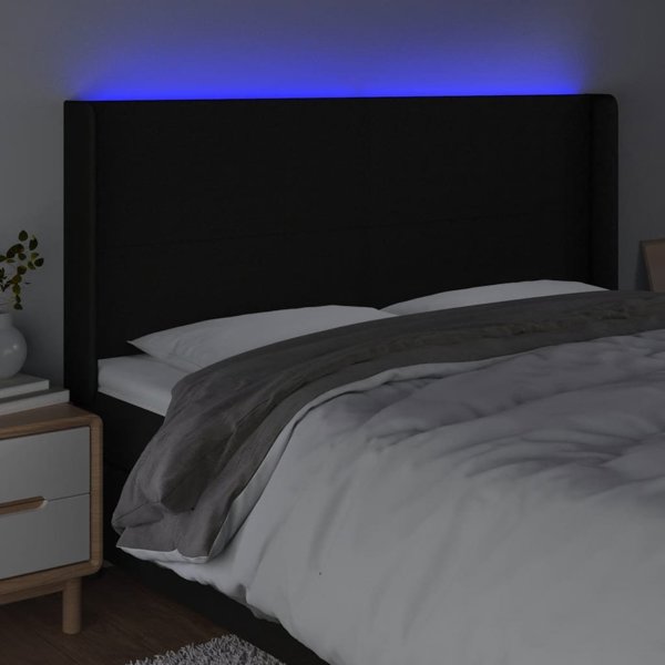 vidaXL Κεφαλάρι κρεβατιού με LED, μαύρο, 203x16x118/128 εκ., ύφασμα
