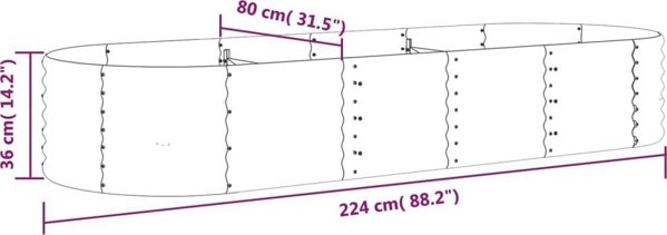 vidaXL Donica ogrodowa, malowana proszkowo stal, 224x80x36 cm, zielona