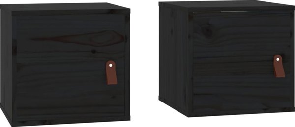 vidaXL Σετ 2 επιτοιχίες ντουλάπες, μαύρες, 31,5x30x30 εκ, κατασκευασμένες από ξύλο πεύκου