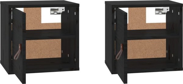 vidaXL Σετ 2 επιτοιχίες ντουλάπες, μαύρες, 31,5x30x30 εκ, κατασκευασμένες από ξύλο πεύκου