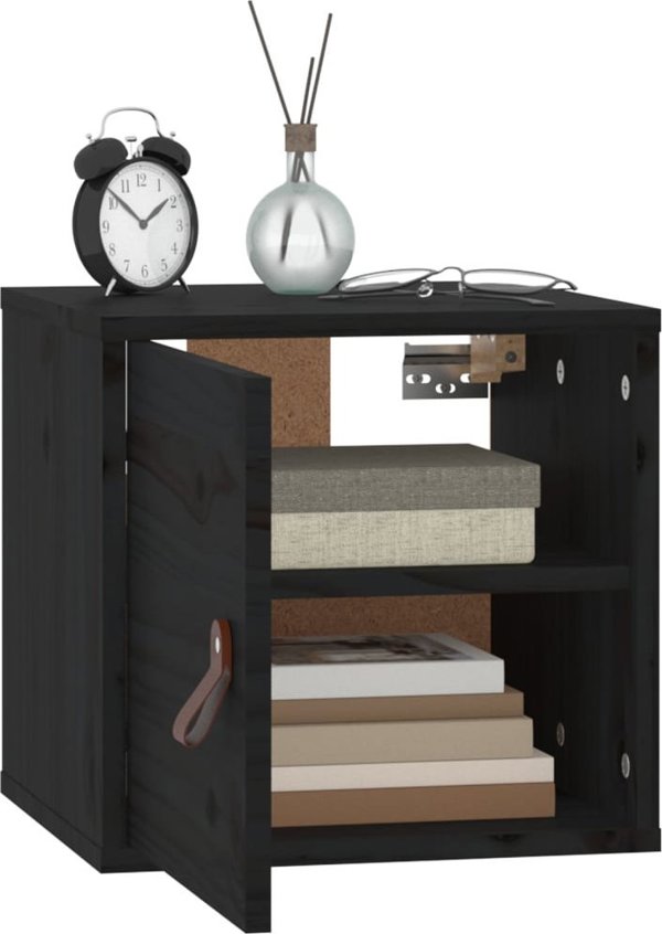 vidaXL Σετ 2 επιτοιχίες ντουλάπες, μαύρες, 31,5x30x30 εκ, κατασκευασμένες από ξύλο πεύκου