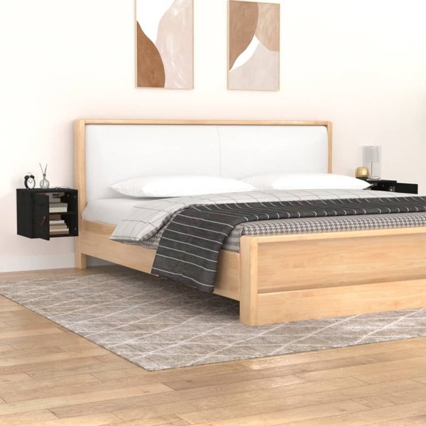 vidaXL Σετ 2 επιτοιχίες ντουλάπες, μαύρες, 31,5x30x30 εκ, κατασκευασμένες από ξύλο πεύκου