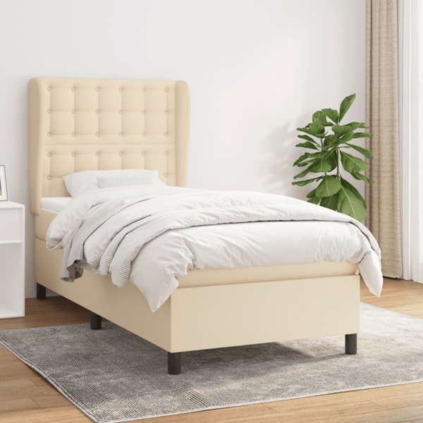 vidaXL Λύκο κρεβάτι με στρώμα, κρεμ, ύφασμα, 90x200 εκ.