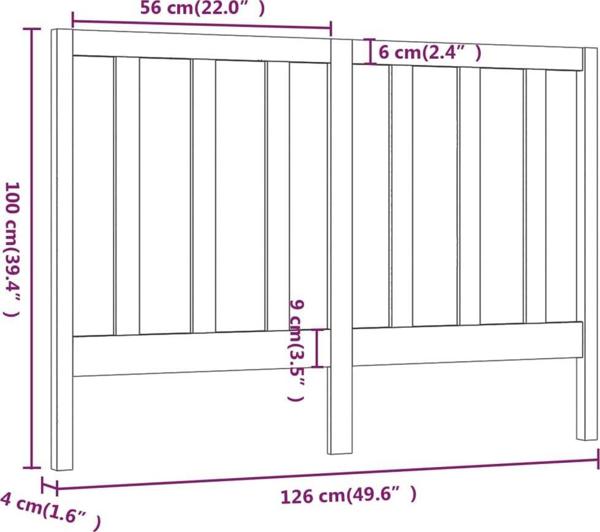 vidaXL Κεφαλάρι κρεβατιού, μαύρο, 126x4x100 cm, μασίφ πεύκο