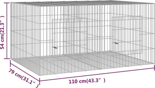 vidaXL Κλουβί για κουνέλι, 2 πάνελ, 110x79x54 εκ., γαλβανισμένο σίδερο