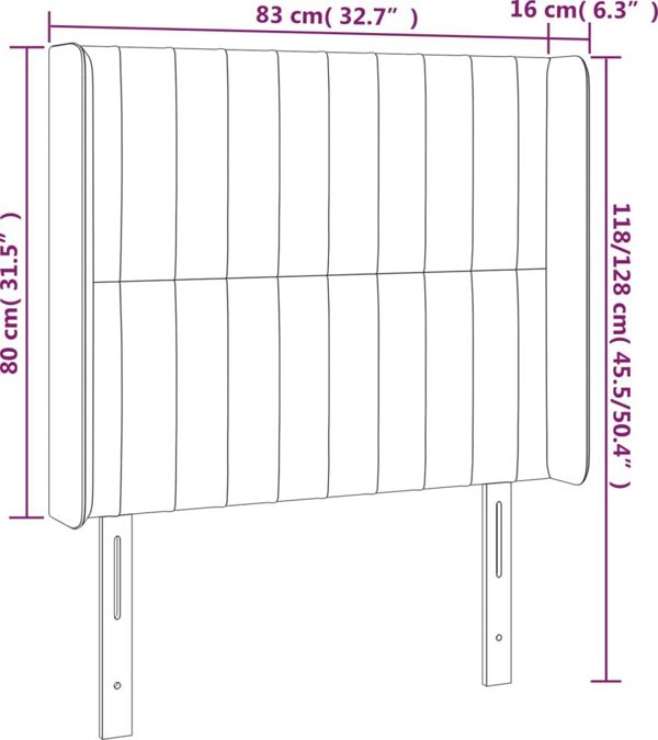 vidaXL Προσκέφαλο για κρεβάτι με LED, σκούρο καφέ, 83x16x118/128 cm, ύφασμα