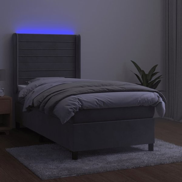 vidaXL Λουτζκο κοντινεντάλ με στρώμα και LED, γκρι, 80x200 εκ., βελούδο
