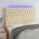 vidaXL Zaglowek do lozka z LED, kremowy, 144x7x118/128 cm, tkanina
