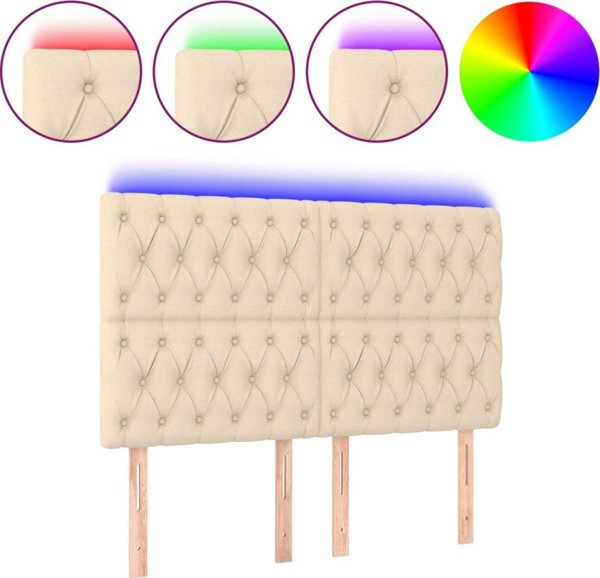 vidaXL Zaglowek do lozka z LED, kremowy, 144x7x118/128 cm, tkanina