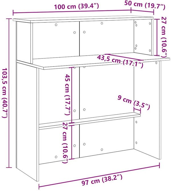 vidaXL Biurko recepcyjne czarne 100x50x103,5 cm Drewno klejone