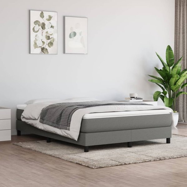 vidaXL Lozko kontynentalne ciemnoszare obite tkanina 140x190 cm