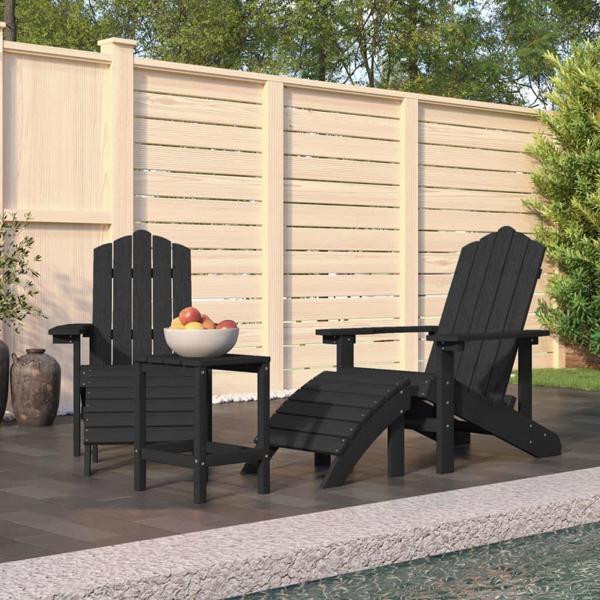 vidaXL Κάθισμα Adirondack με σκαμπό και τραπεζάκι, HDPE, ανθρακί