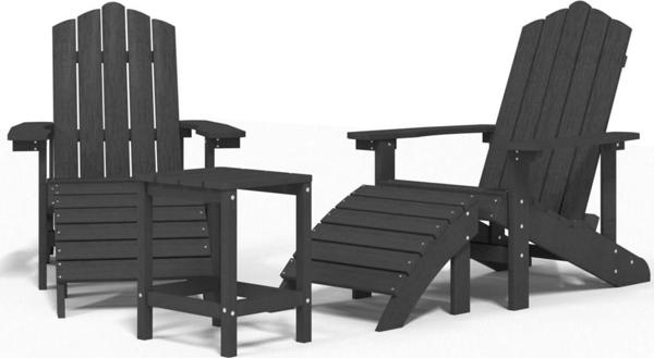 vidaXL Κάθισμα Adirondack με σκαμπό και τραπεζάκι, HDPE, ανθρακί