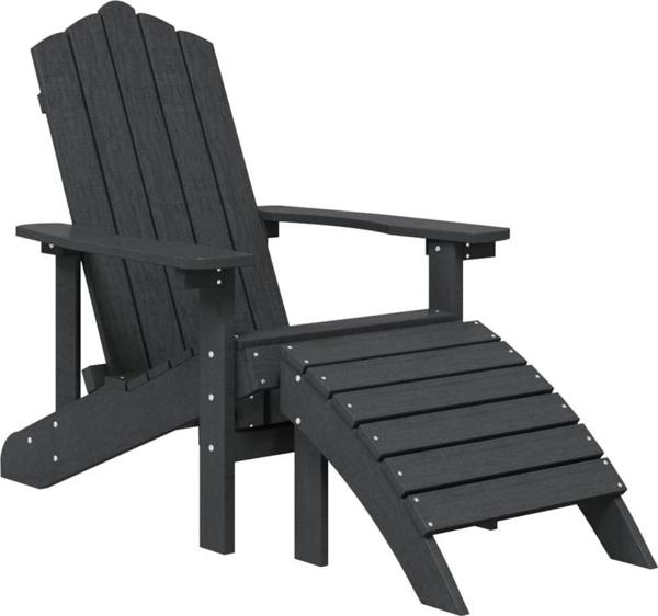 vidaXL Κάθισμα Adirondack με σκαμπό και τραπεζάκι, HDPE, ανθρακί
