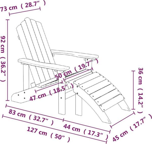 vidaXL Κάθισμα Adirondack με σκαμπό και τραπεζάκι, HDPE, ανθρακί