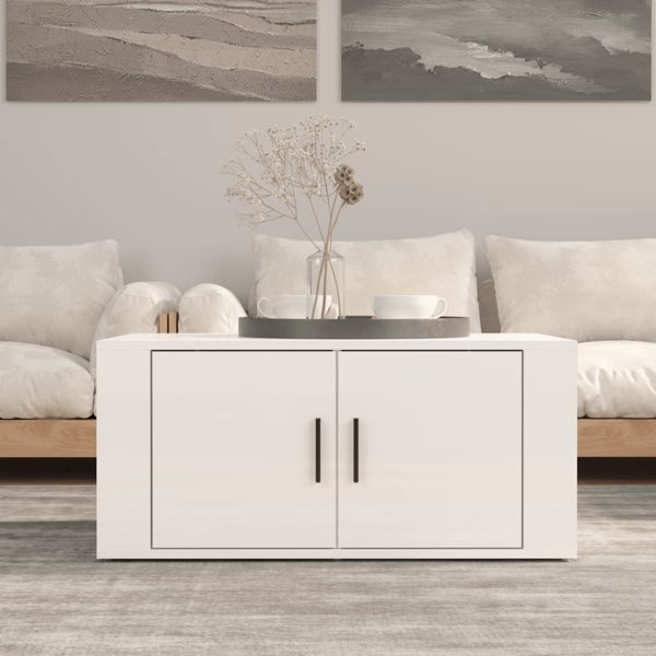 vidaXL Τραπεζάκι καφέ λευκό υψηλής γυαλάδας, 80x50x36 cm
