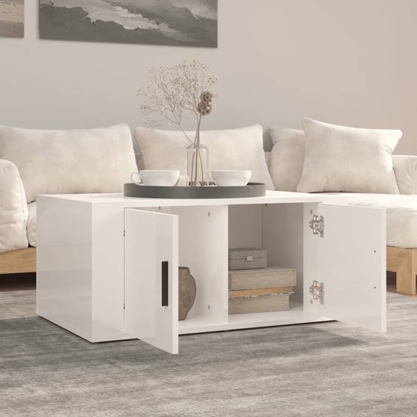 vidaXL Τραπεζάκι καφέ λευκό υψηλής γυαλάδας, 80x50x36 cm