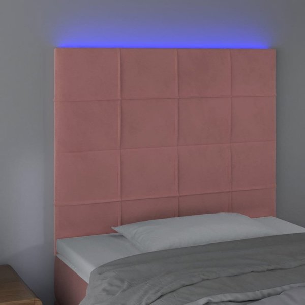 vidaXL Κεφαλάρι κρεβατιού με LED, ροζ βελούδο, 80x5x118/128 εκ.