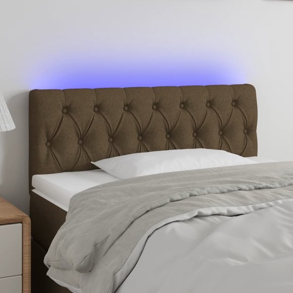 vidaXL Zaglowek do lozka z LED ciemnobrazowy 90x7x78/88 cm tkanina