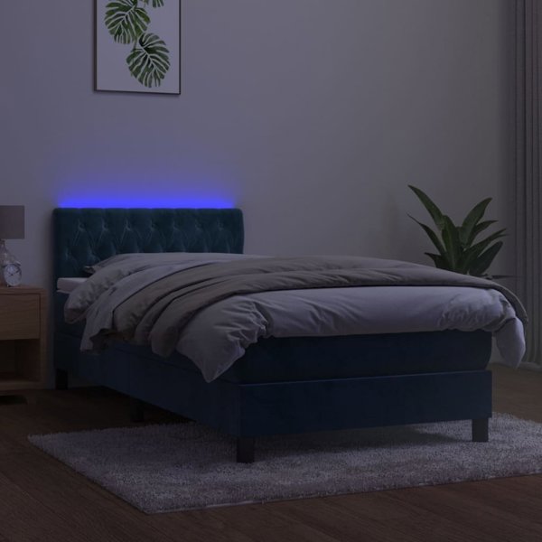 vidaXL Lozko kontynentalne z materacem i LED, niebieski aksamit 100x200 cm