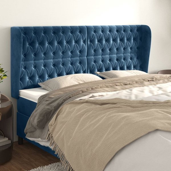 vidaXL Κεφαλάρι τύπου uszak, σκούρο μπλε, 203x23x118/128 εκ., βελούδο