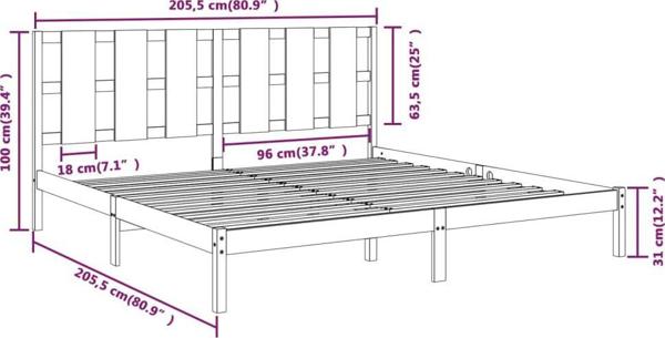 vidaXL Κρεβατοκάμαρα κά FRAME, γκρι, μασίφ πεύκο, 200x200 εκ