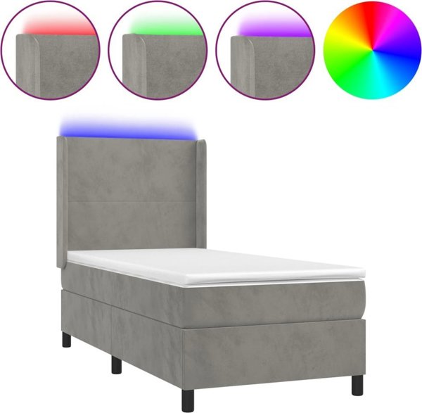 vidaXL Κοκτινεντάλ κρεβάτι με στρώμα και LED, γκρι, 80x200 cm, βελούδο