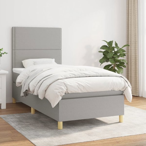 vidaXL κρεβάτι continental με στρώμα, ανοιχτό γκρι, ύφασμα, 90x200 εκ.