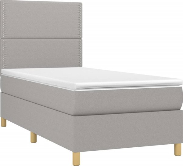 vidaXL κρεβάτι continental με στρώμα, ανοιχτό γκρι, ύφασμα, 90x200 εκ.