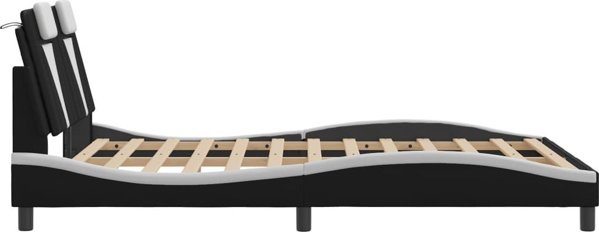 vidaXL Κορνίζα Κρεβατιού με LED, Μαύρο-Άσπρο, 140x200 εκ., Τεχνητό Δέρμα