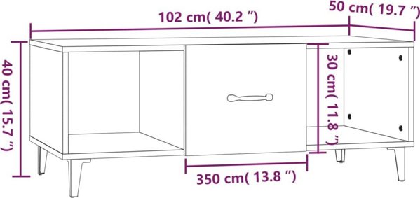 vidaXL Τραπεζάκι καφέ, καφέ δρυς, 102x50x40 cm, υλικό ξύλου