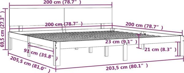 vidaXL Σκελετός κρεβατιού, λευκό, μασίφ πεύκο, 200 x 200 cm