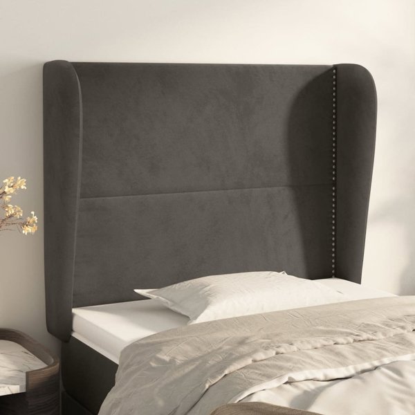 vidaXL Προσκέφαλο uszak σκούρο γκρι, 103x23x118/128 εκ., βελούδο