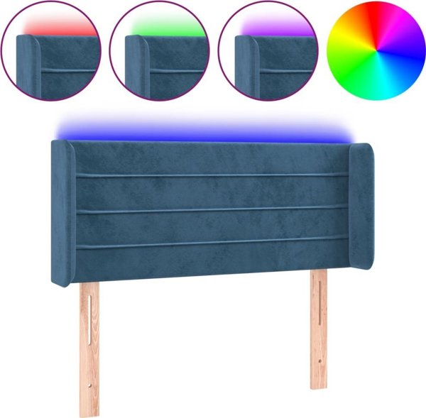 vidaXL Κεφαλάρι κρεβατιού με LED σκούρο μπλε 103x16x78/88 cm βελούδο