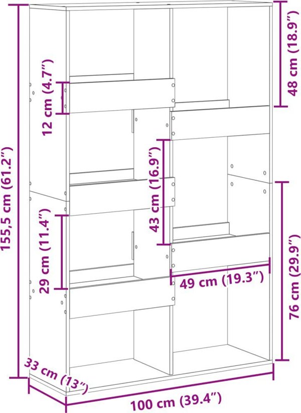 vidaXL Ραφιέρα σε γκρι απόχρωση Sonoma 100 x 33 x 155,5 cm