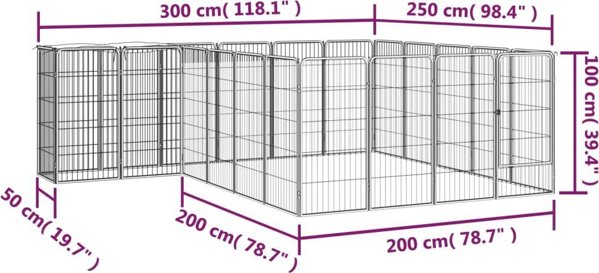 vidaXL vidaXL Kojec dla psa, 22 paneli, czarny, 50x100 cm, stal