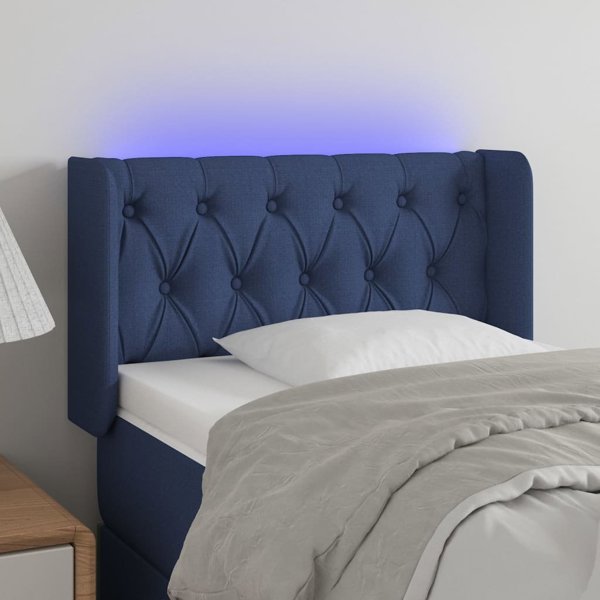 vidaXL Κεφαλάρι κρεβατιού με LED, μπλε, 83x16x78/88 cm, ύφασμα