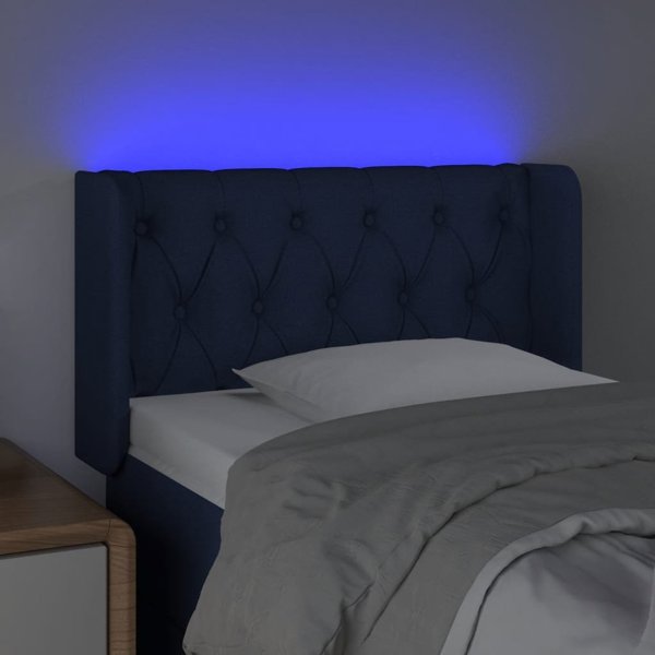 vidaXL Κεφαλάρι κρεβατιού με LED, μπλε, 83x16x78/88 cm, ύφασμα