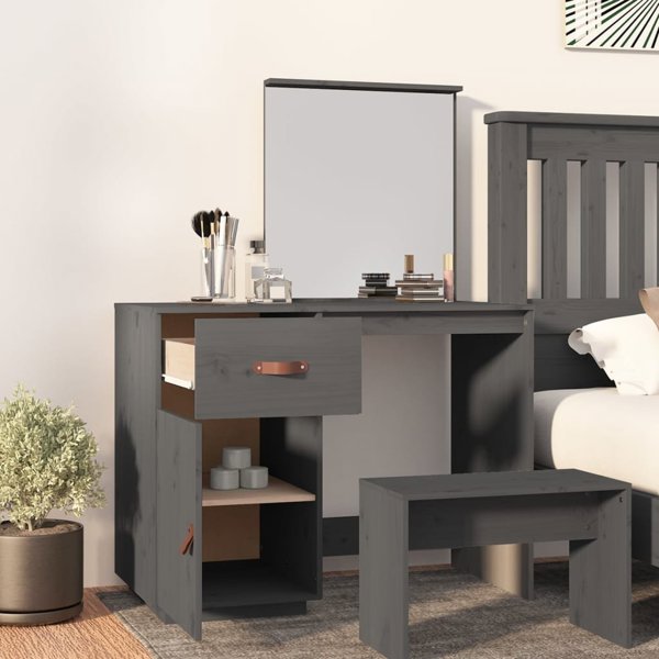 vidaXL Toaletka, szara, 95x50x134 cm, lite drewno sosnowe