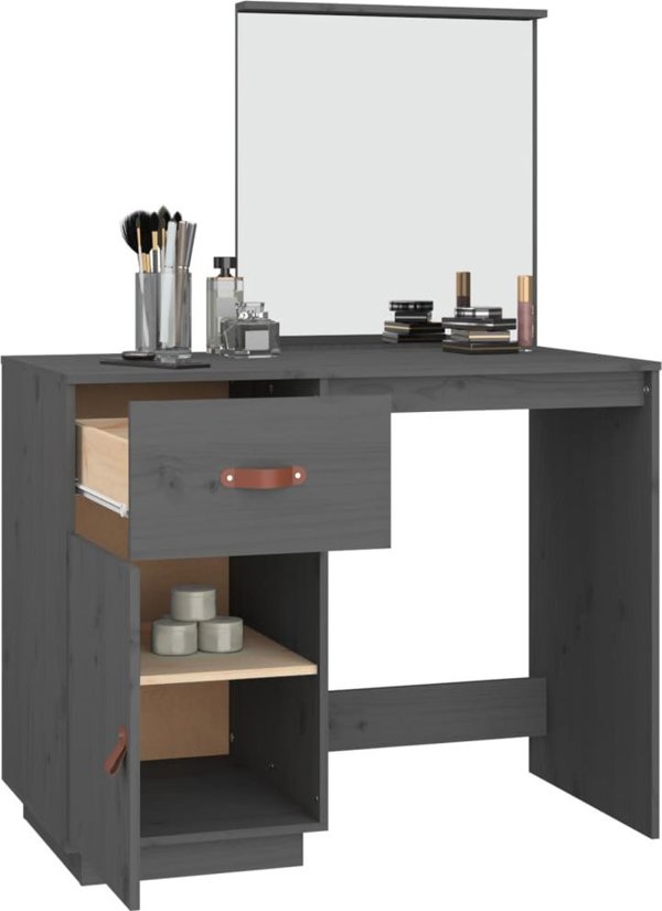 vidaXL Toaletka, szara, 95x50x134 cm, lite drewno sosnowe