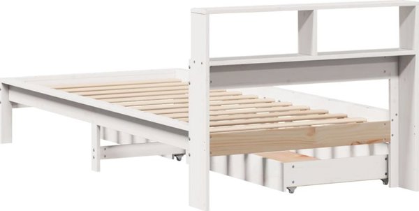 vidaXL Κρεβάτι με ράφια, χωρίς στρώμα, λευκό, 90x190 cm, από πεύκο