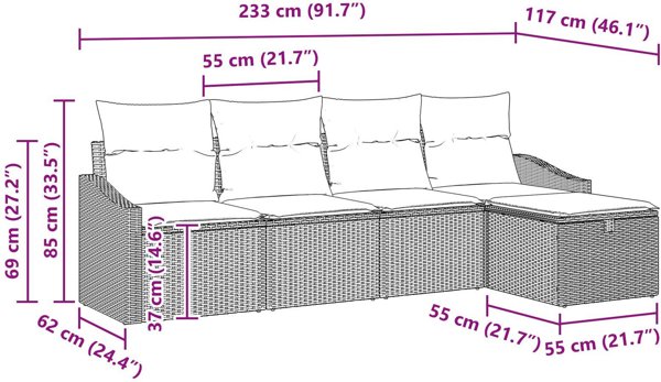 vidaXL Σετ 5 Τεμαχίων Καναπέ Κήπου με Μαξιλάρια Γκρι Πολυρατάν