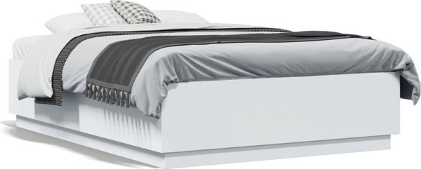 vidaXL Κρεβατοκαframe με LED, λευκό, 135x190 cm, από μοριοσανίδα