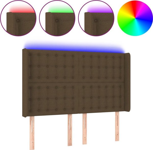 vidaXL Κεφαλάρι κρεβατιού με LED, σκούρο καφέ, 147x16x118/128 cm, ύφασμα