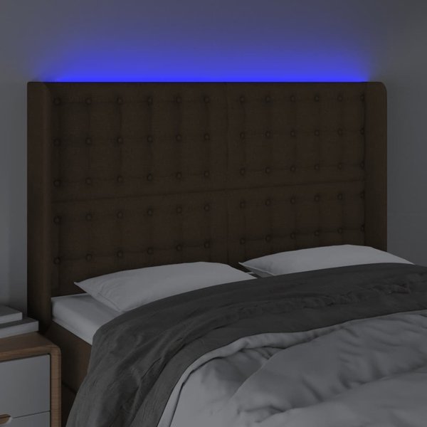 vidaXL Κεφαλάρι κρεβατιού με LED, σκούρο καφέ, 147x16x118/128 cm, ύφασμα