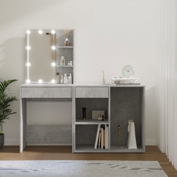 vidaXL Toaletka με φωτισμό LED και ντουλάπι, γκρι σκυροδέματος