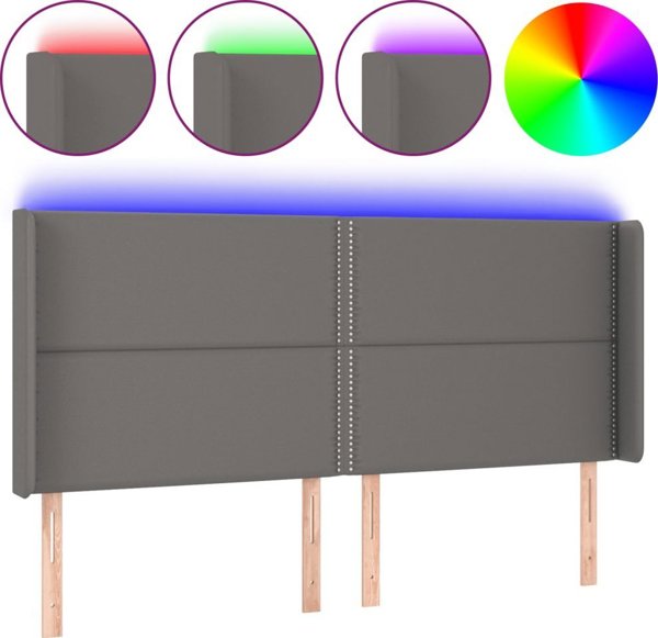 vidaXL Zaglowek do lozka z LED, szary, 203x16x118/128 cm, sztuczna skora
