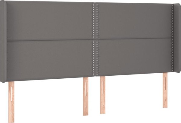 vidaXL Zaglowek do lozka z LED, szary, 203x16x118/128 cm, sztuczna skora