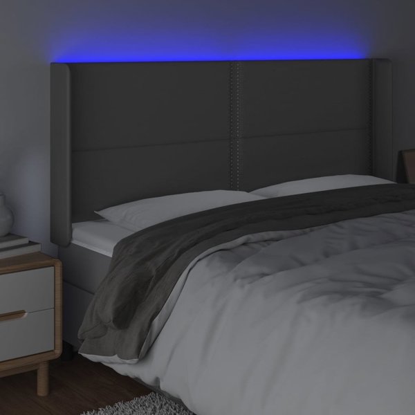 vidaXL Zaglowek do lozka z LED, szary, 203x16x118/128 cm, sztuczna skora